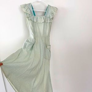 Vintage ruffle shoulder dress.